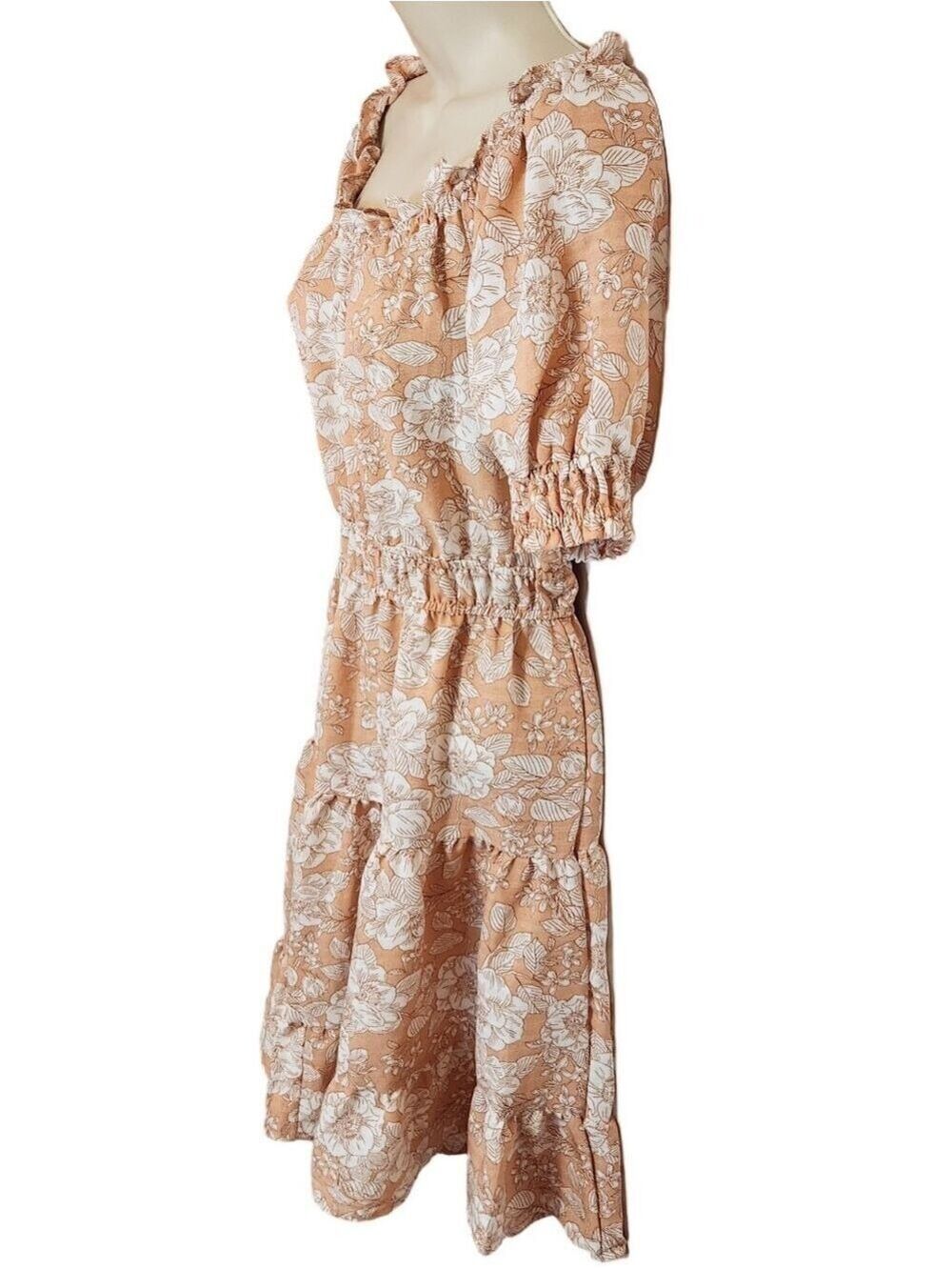 Blu Pepper Mini Dress Peach White Floral Puff Sleeve Medium - Picture 3 of 9